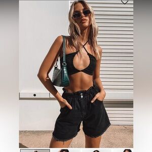 Princess Polly OPEN ROAD DENIM PAPER BAG SHORTS WASHED BLACK